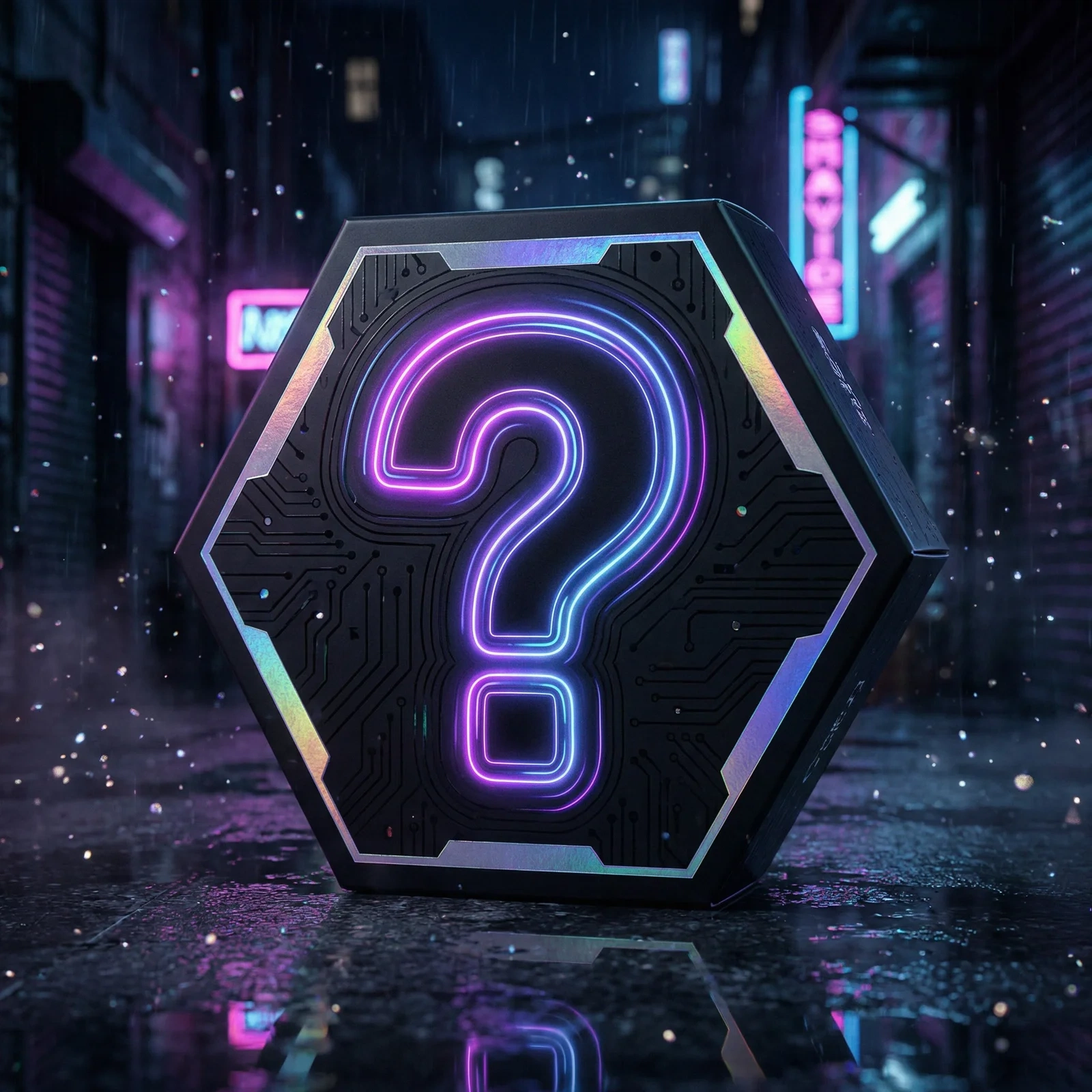 赛博朋克神秘盲盒霓虹问号标志